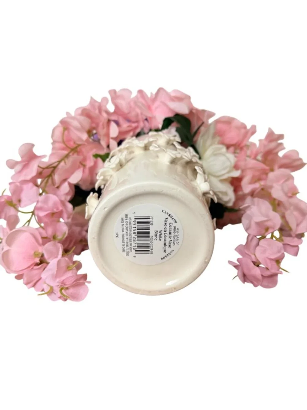 Pink Silk Floral Arrangement White Daisy Ceramic Vase Hydrangea Dahlia Decor